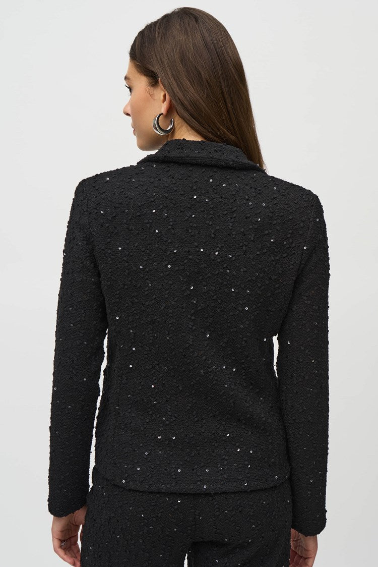 Joseph Ribkoff Black Sequin Boucl¨¦ Blazer with Chain Trim Detail