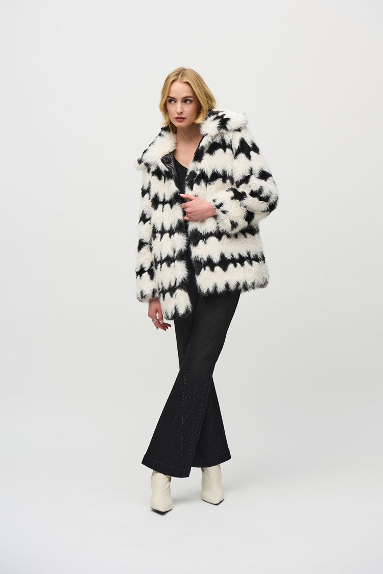 Joseph Ribkoff Vanilla/Black Reversible Faux Fur Coat