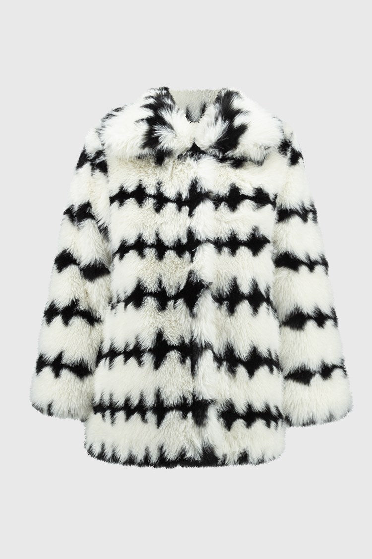 Joseph Ribkoff Vanilla/Black Reversible Faux Fur Coat