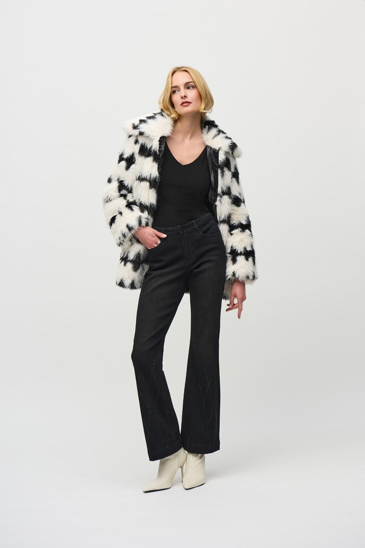 Joseph Ribkoff Vanilla/Black Reversible Faux Fur Coat