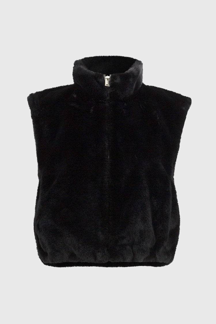 Joseph Ribkoff Black Faux-Fur Sleeveless Cropped Vest