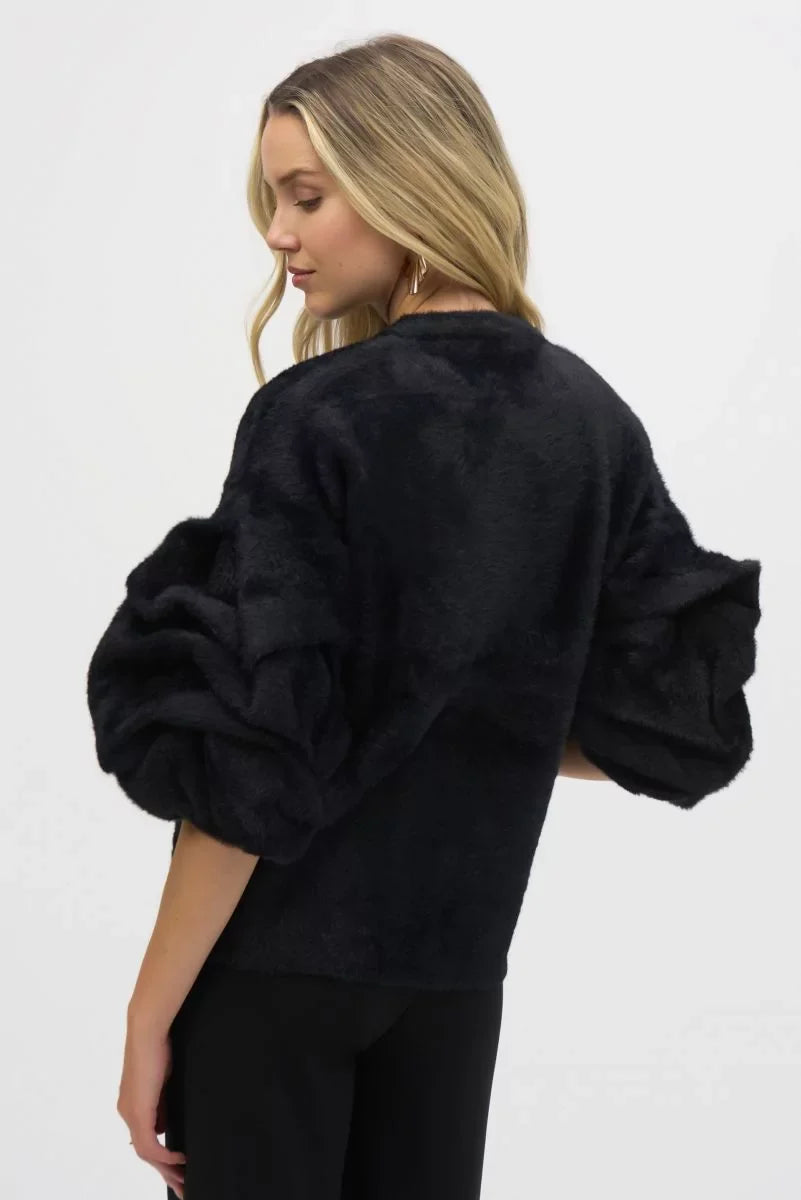 Joseph Ribkoff Black Sweater Knit Puff Sleeve Jacket