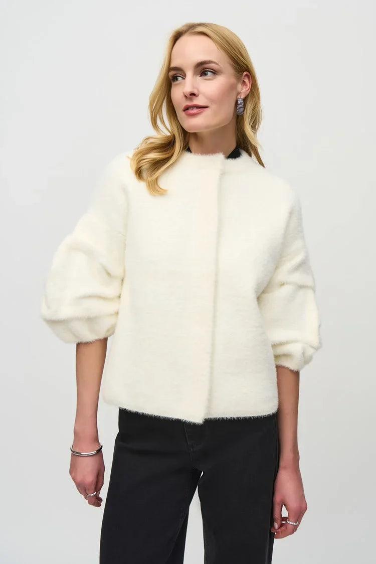 Joseph Ribkoff Vanilla Sweater Knit Puff Sleeve Jacket