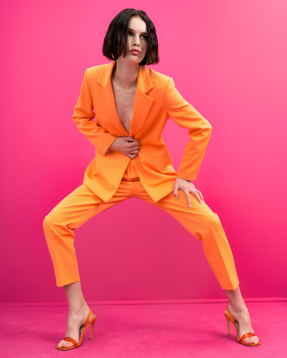 Access Neon Orange Blazer With Metallic Buckle Fastening