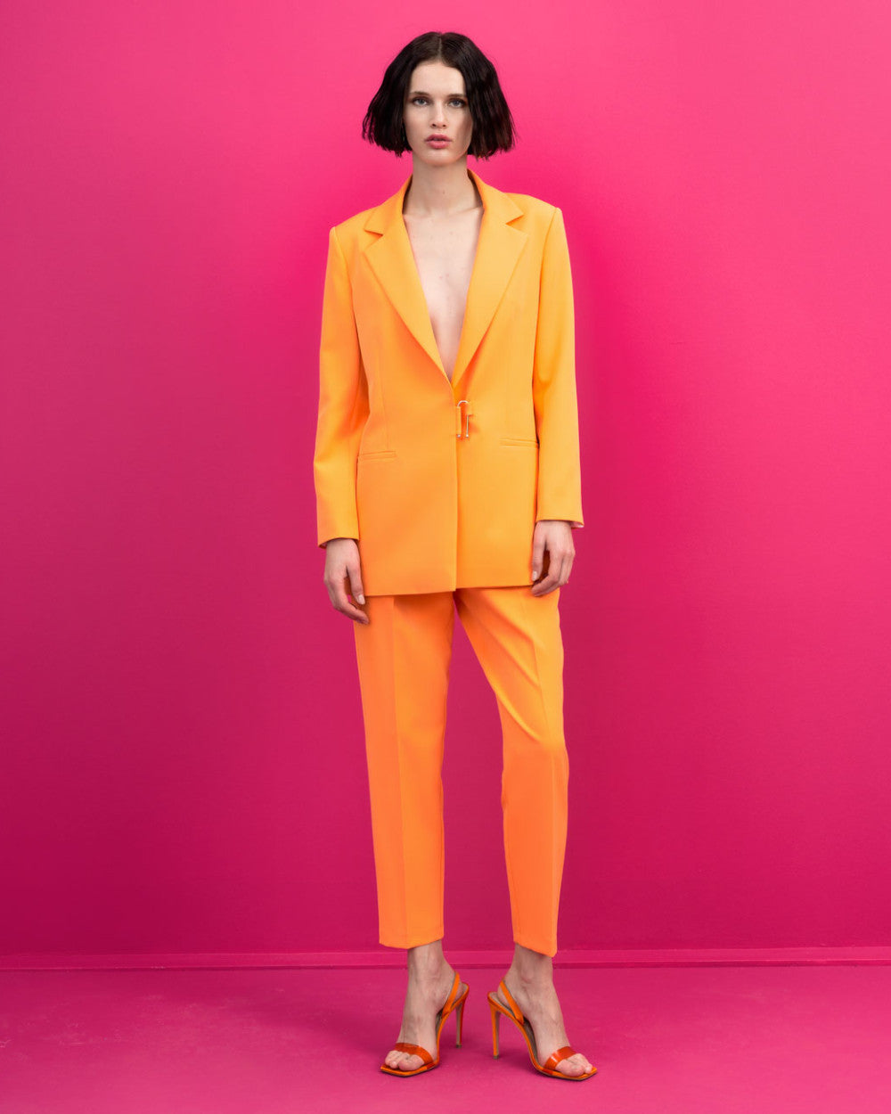 Access Neon Orange Blazer With Metallic Buckle Fastening