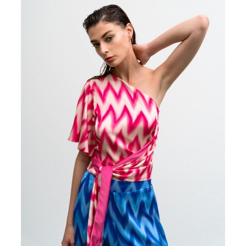 Access One Shoulder Pink Top Tied At Side