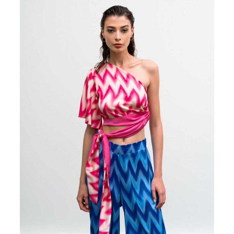 Access One Shoulder Pink Top Tied At Side