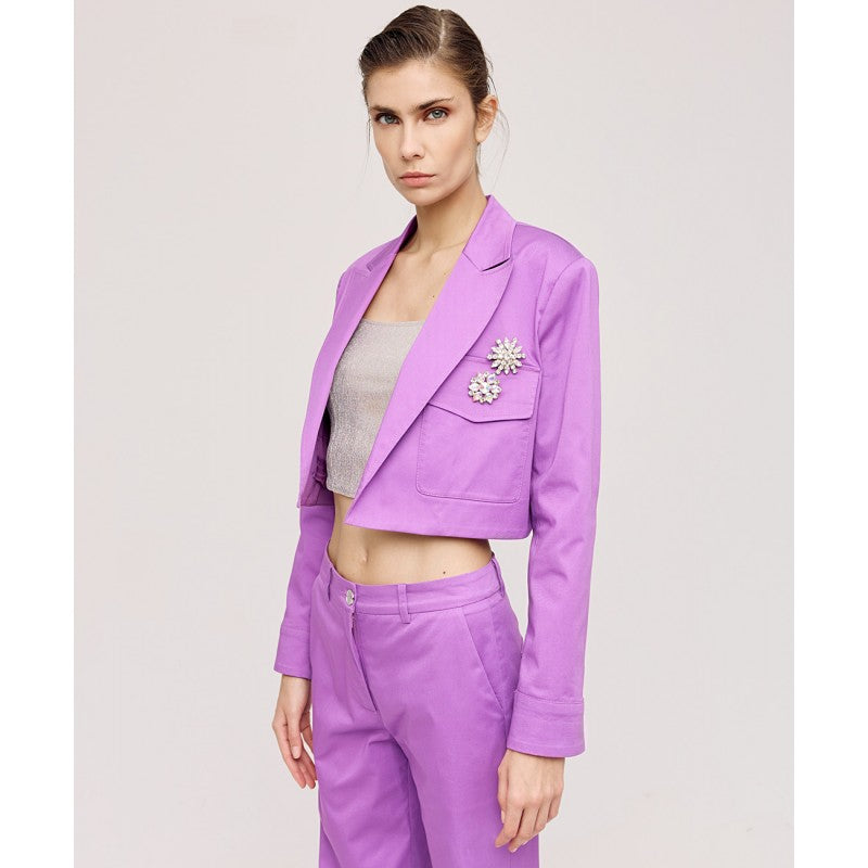 Access Fashion Violet Cropped Blazer Gabardine