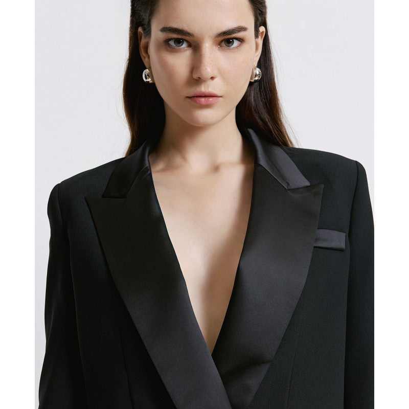 Access Fashion Black Cropped Blazer With Satin Details