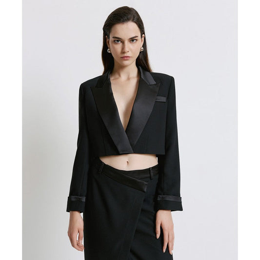 Access Fashion Black Cropped Blazer With Satin Details