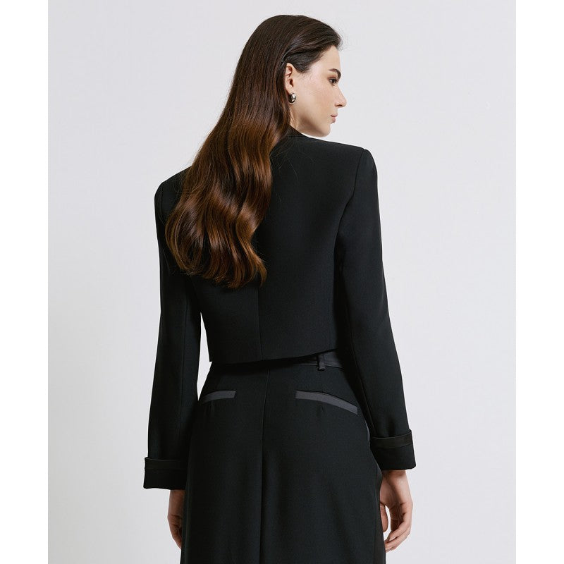 Access Fashion Black Cropped Blazer With Satin Details