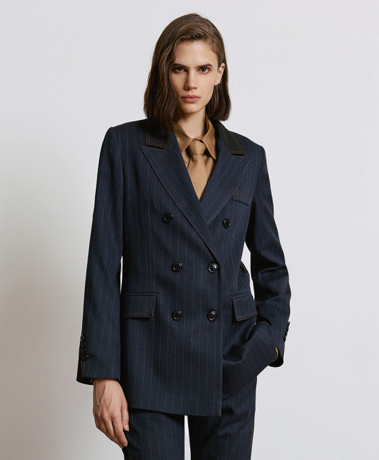 Access Fashion Navy Striped Blazer With Belt