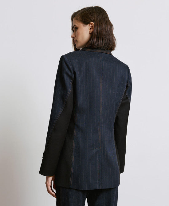 Access Fashion Navy Striped Blazer With Belt