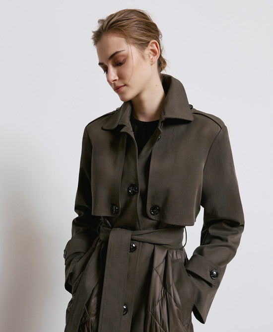 Access Fashion Olive Trench Coat With Quilted Details