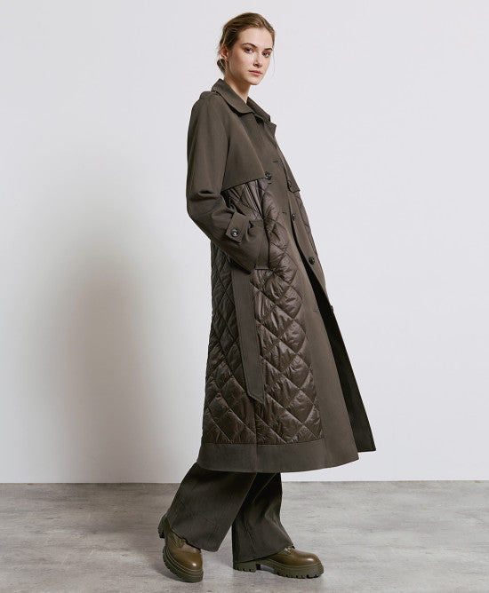 Access Fashion Olive Trench Coat With Quilted Details