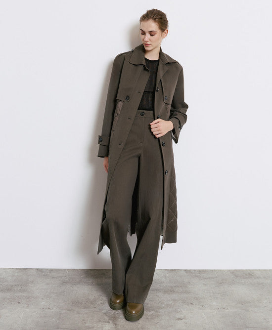 Access Fashion Olive Trench Coat With Quilted Details