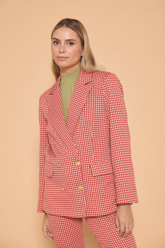 Md'M Red Check Harlequin Knitted Blazer