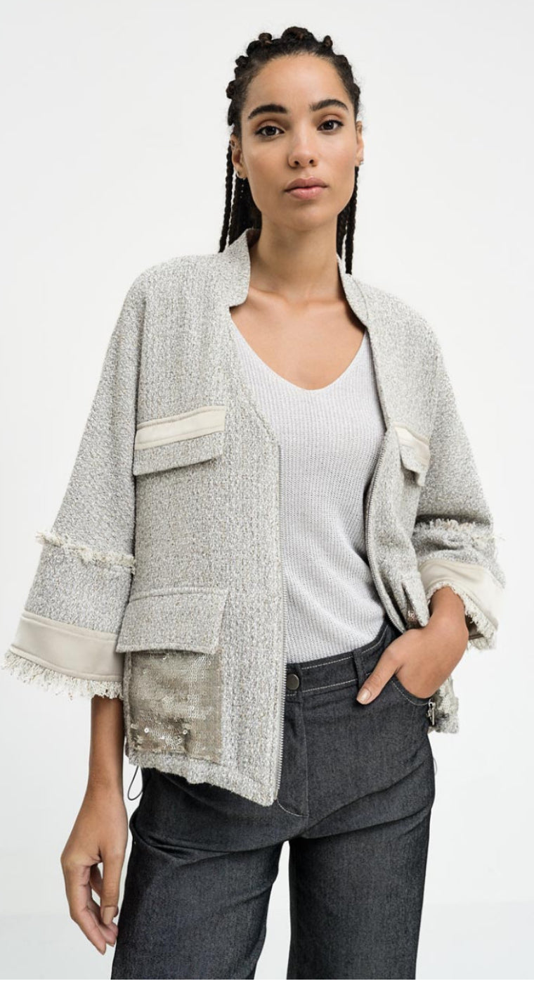 Access Fashion Silver Tweed Jacket With Sequin Detail