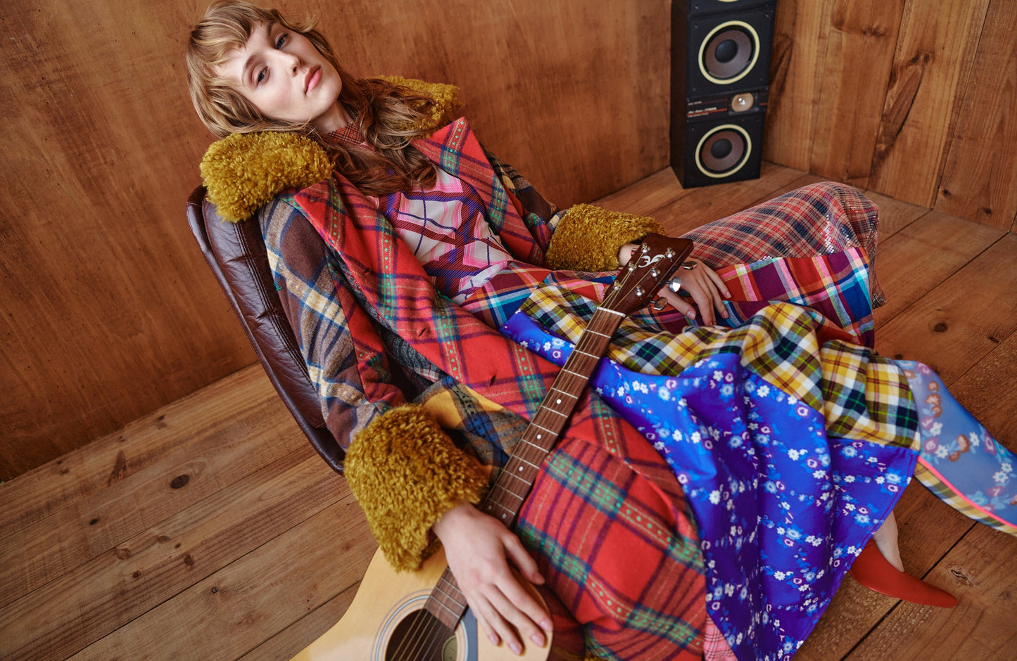 Celia B Gradina Mixed Textiles Tartan Coat