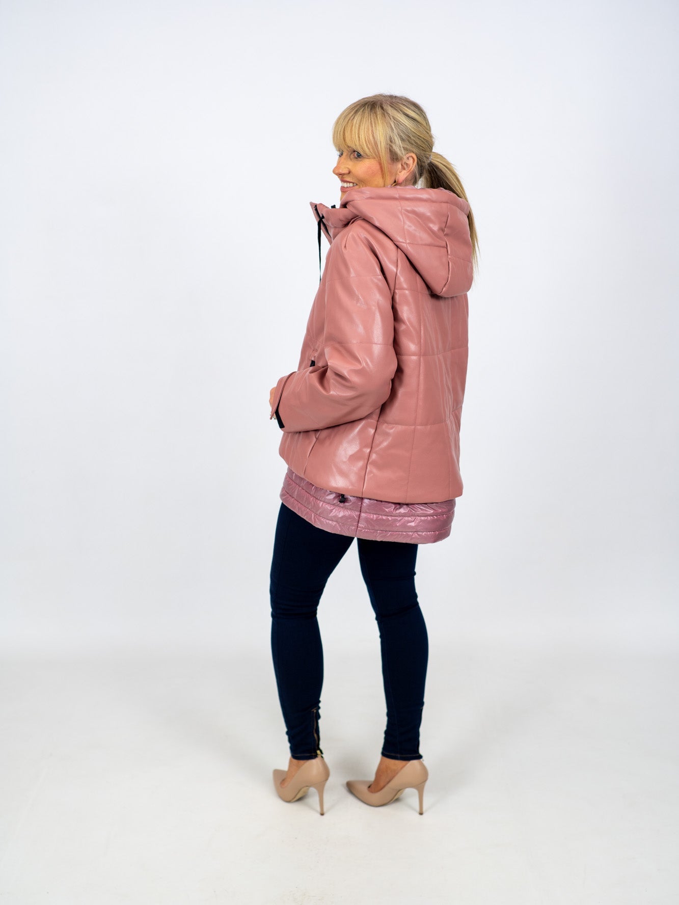 Md'M Light Pink Leather Bomber Style Parka