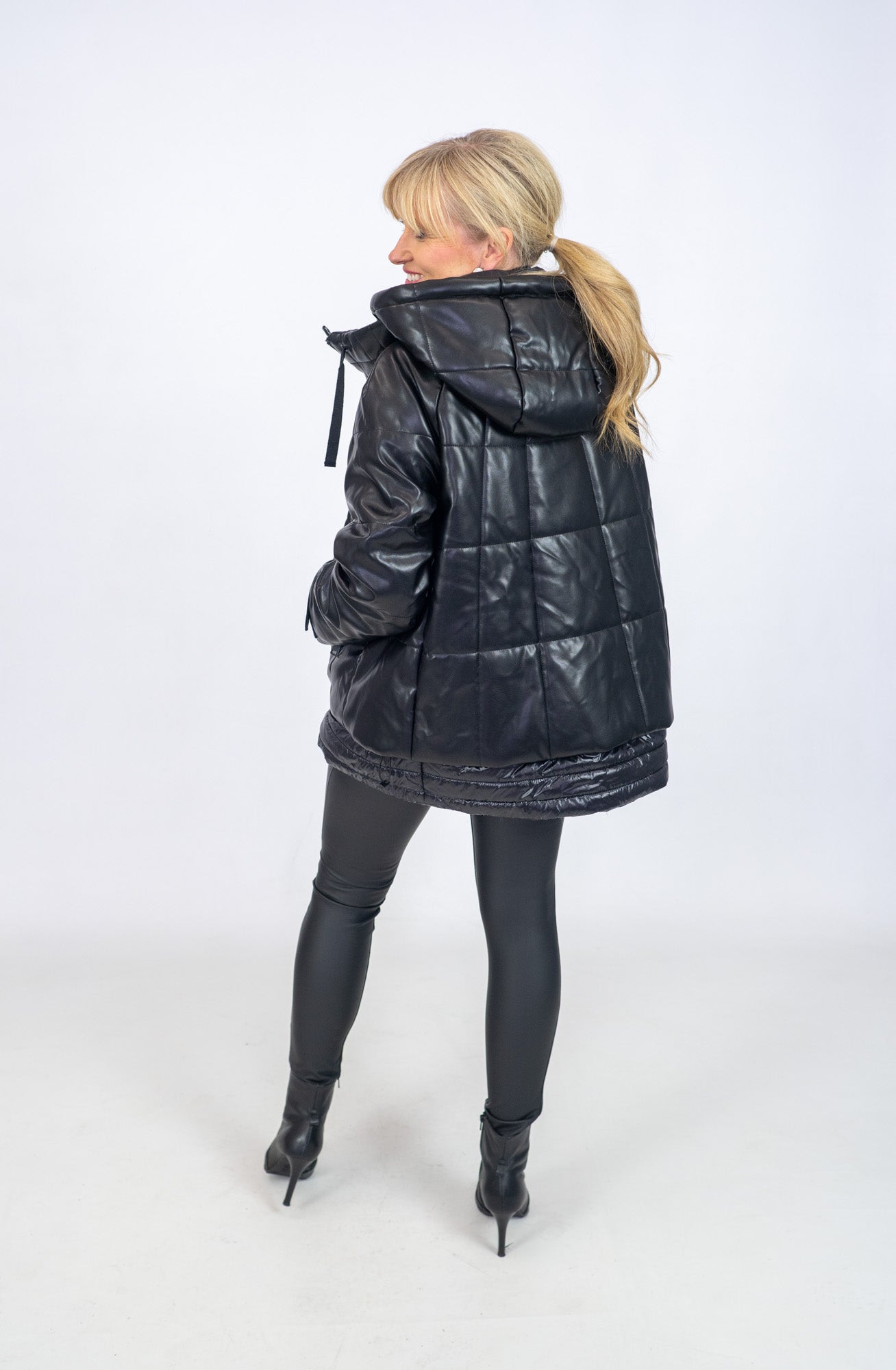 Md'M Black Leather Bomber Style Parka