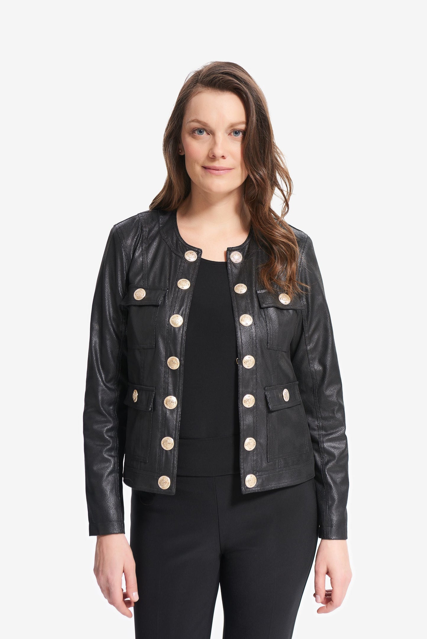 Joseph Ribkoff Faux Leather Cropped Jacket