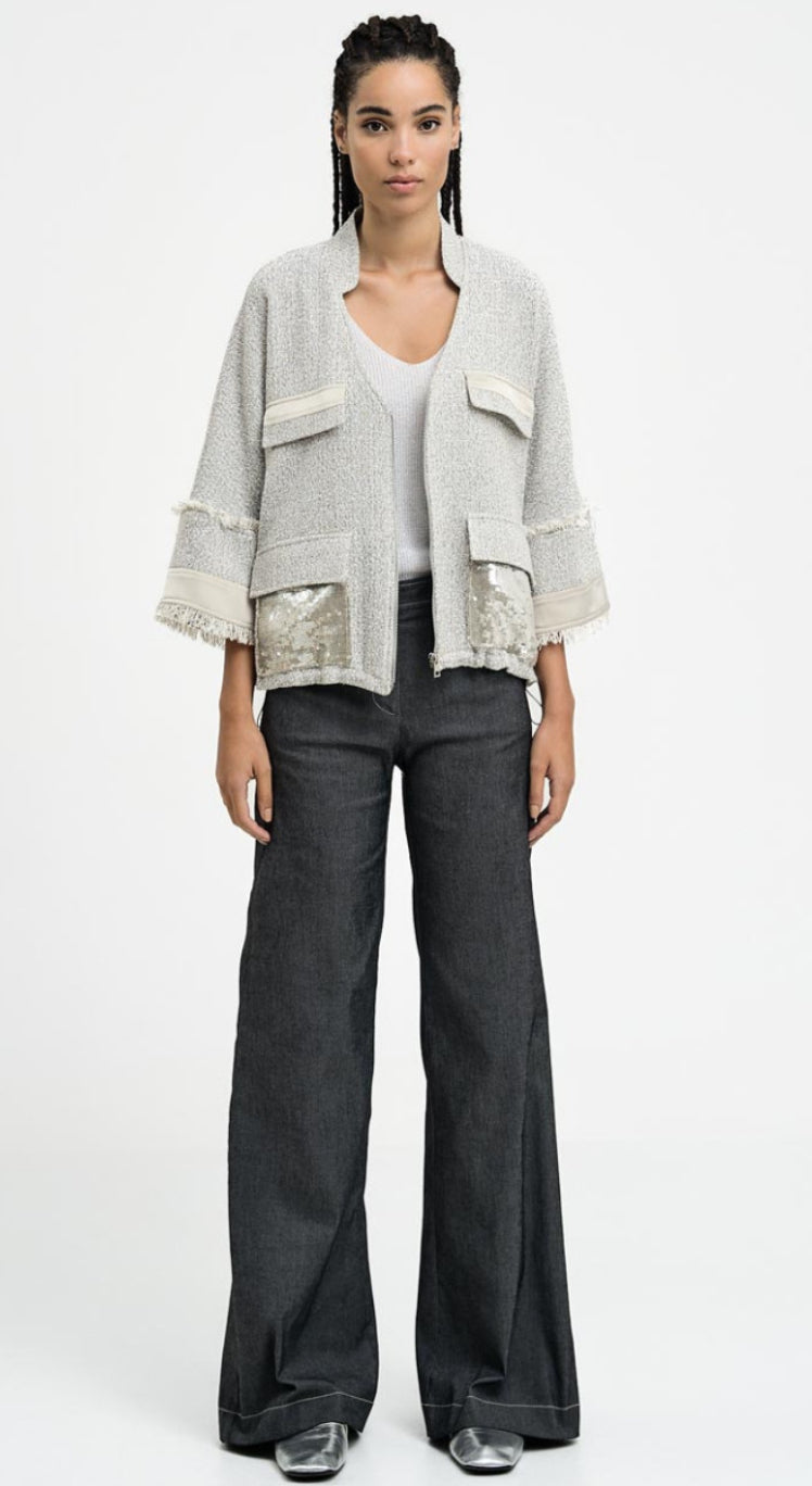 Access Fashion Silver Tweed Jacket With Sequin Detail