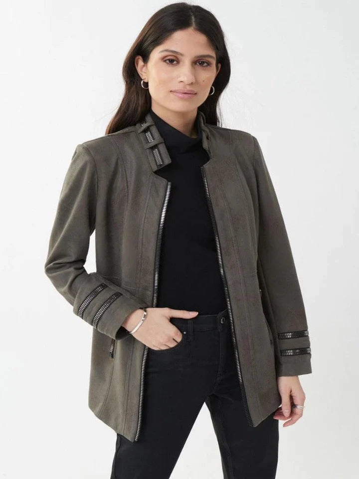 Joseph Ribkoff Grey Faux leather Zipped Jacket