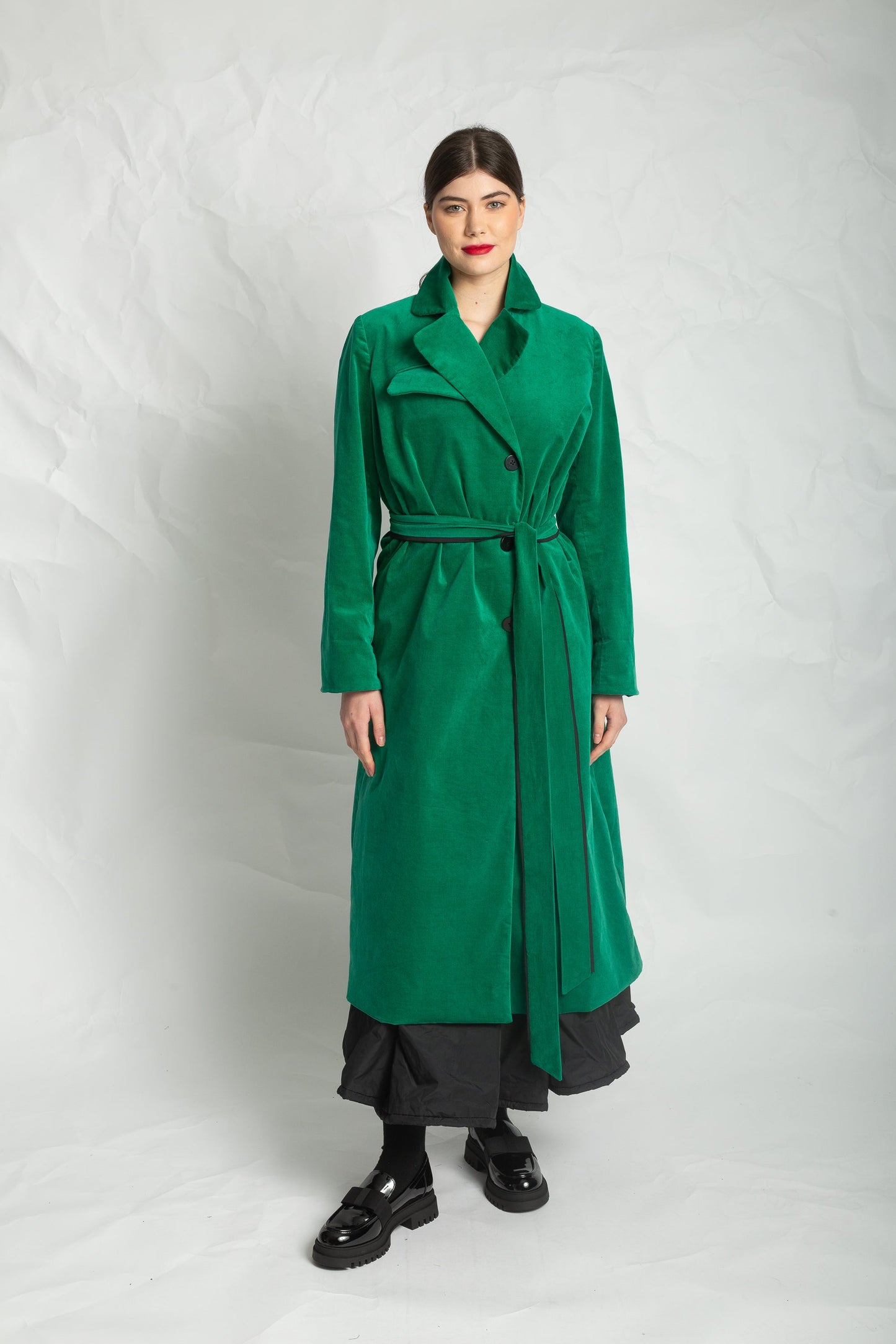 Les Filles D'ailleurs Green Velvet Belted Coat