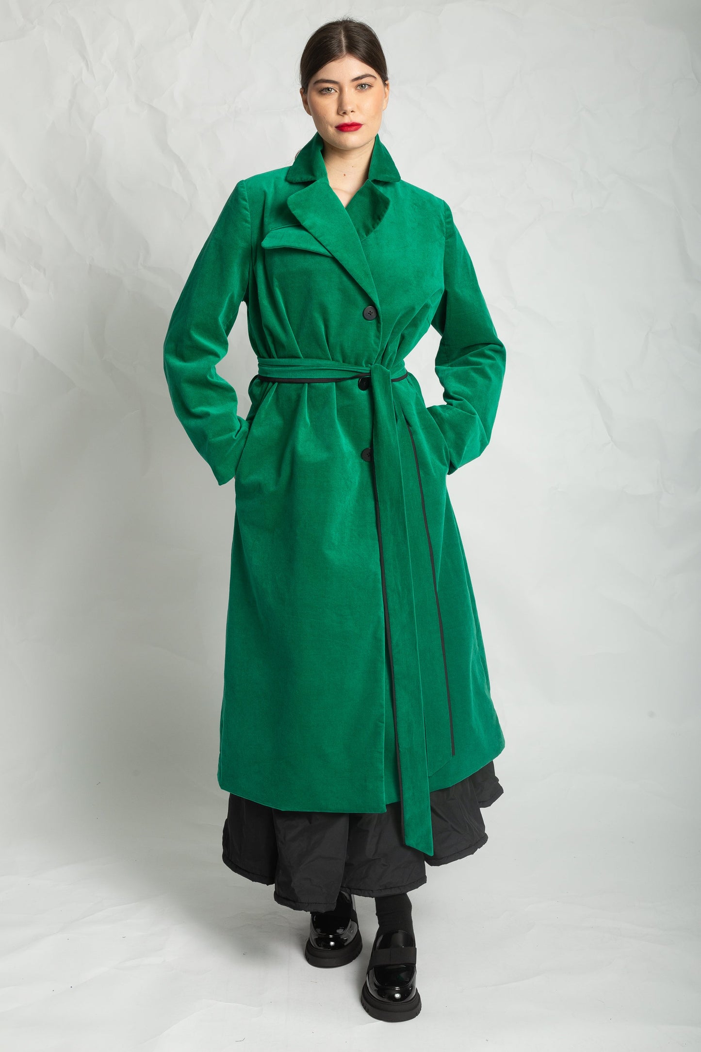 Les Filles D'ailleurs Green Velvet Belted Coat