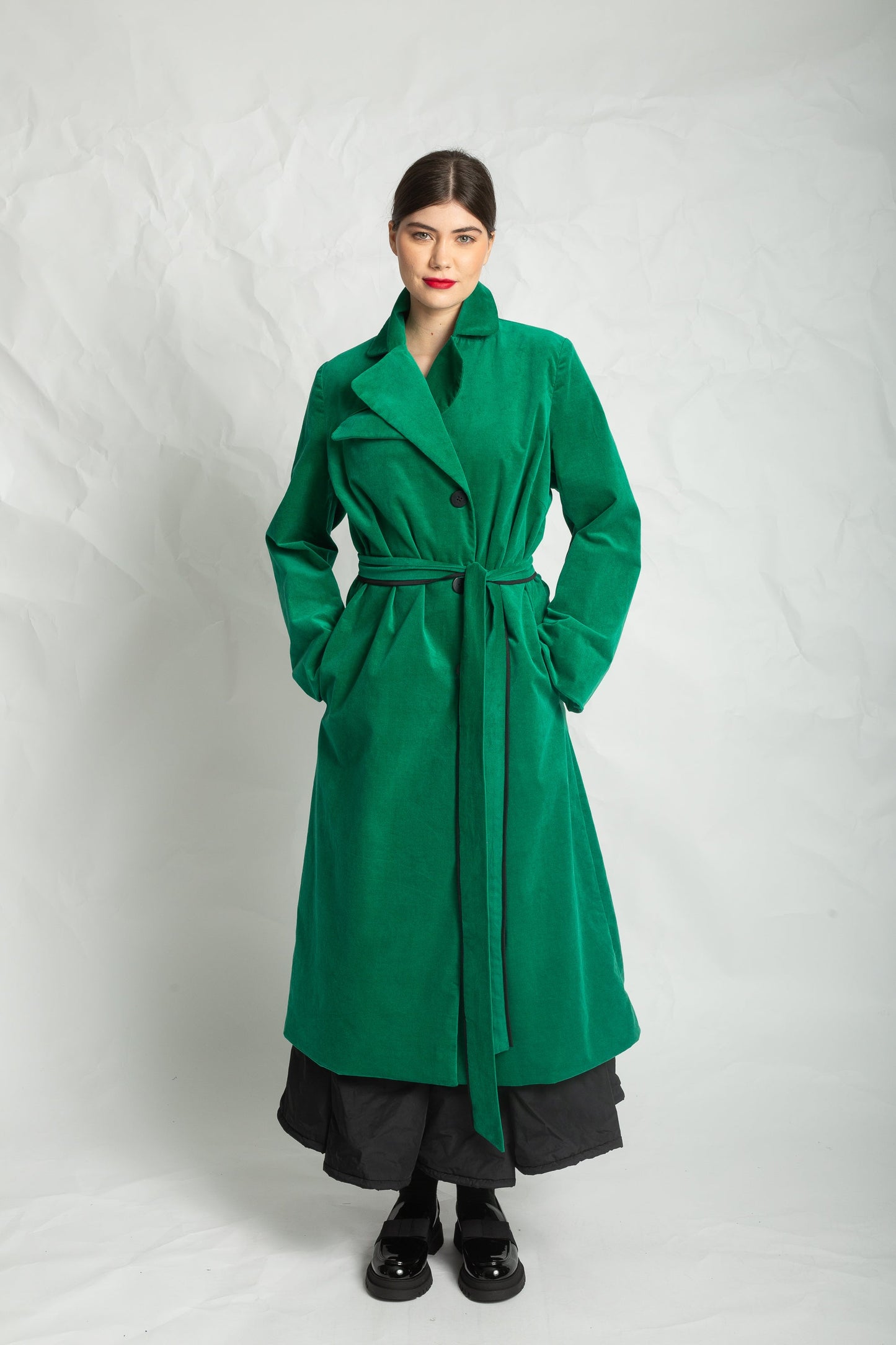 Les Filles D'ailleurs Green Velvet Belted Coat