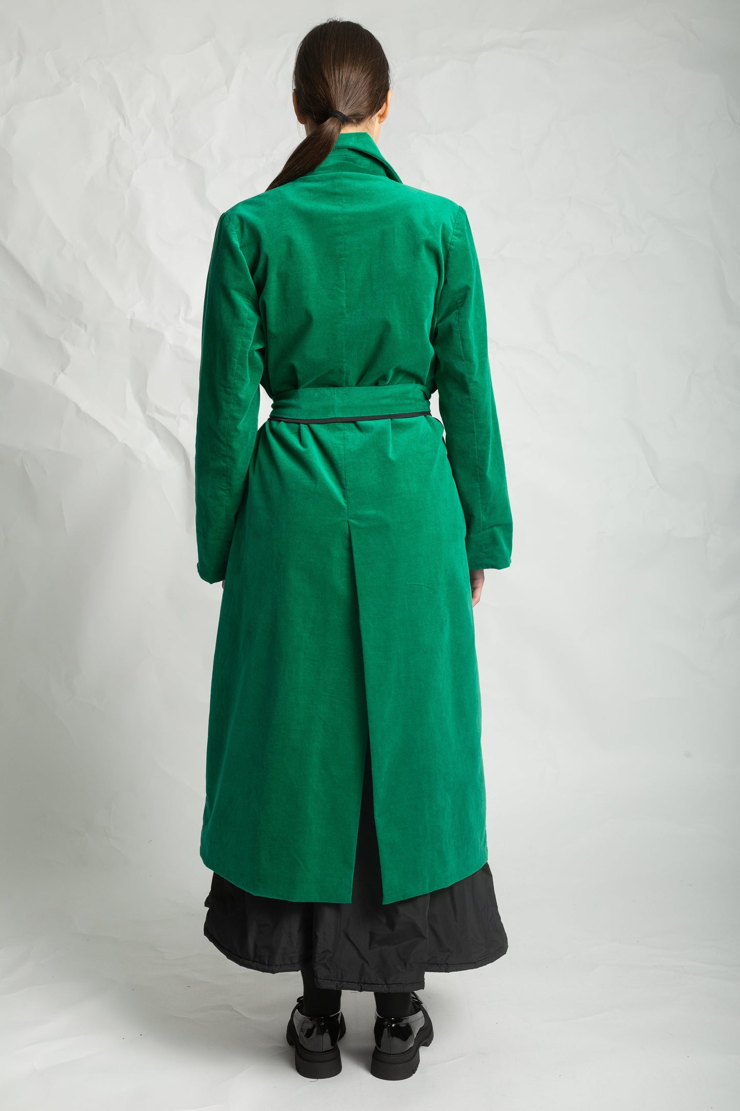 Les Filles D'ailleurs Green Velvet Belted Coat