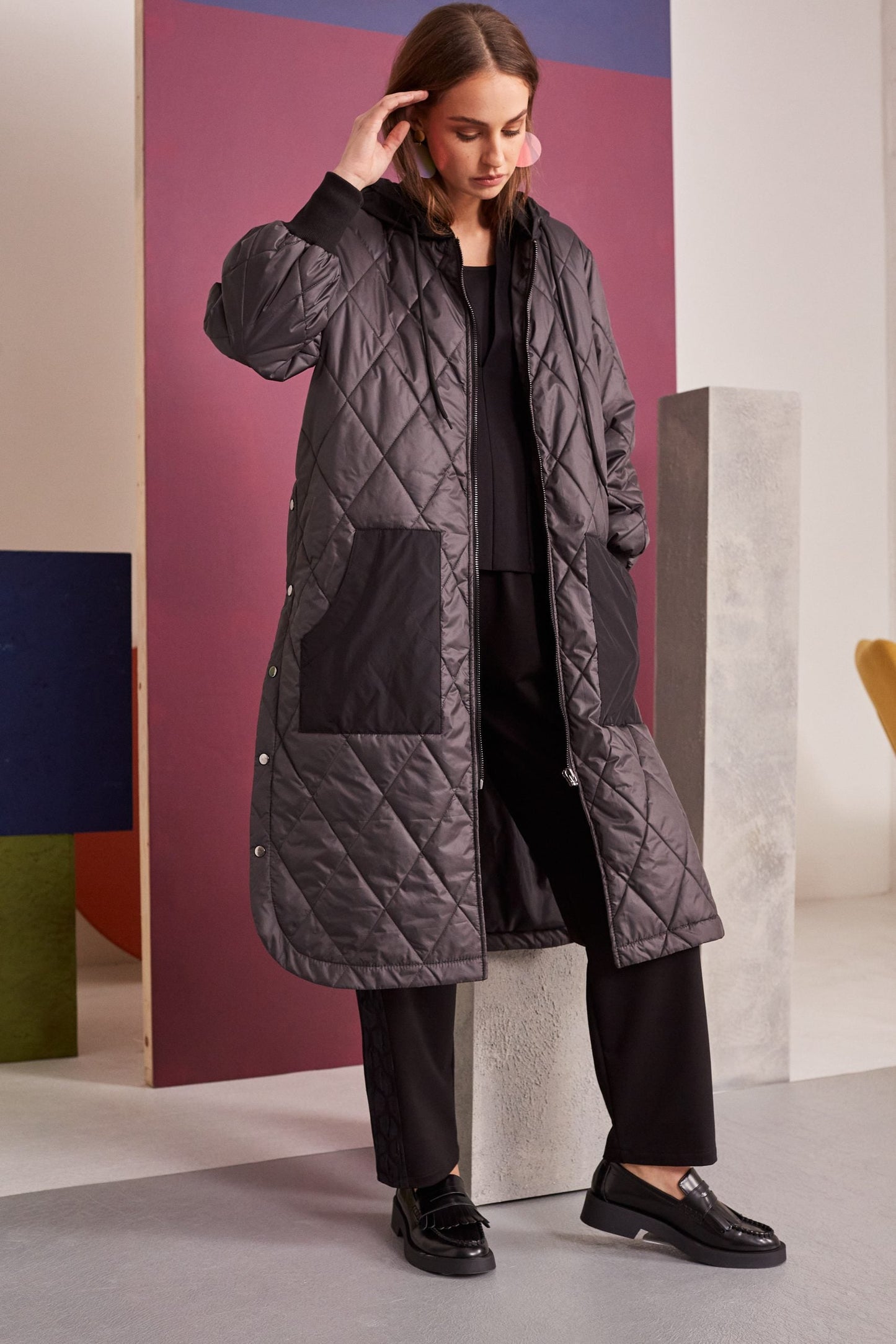 Naya Steel Grey Quilted Coat