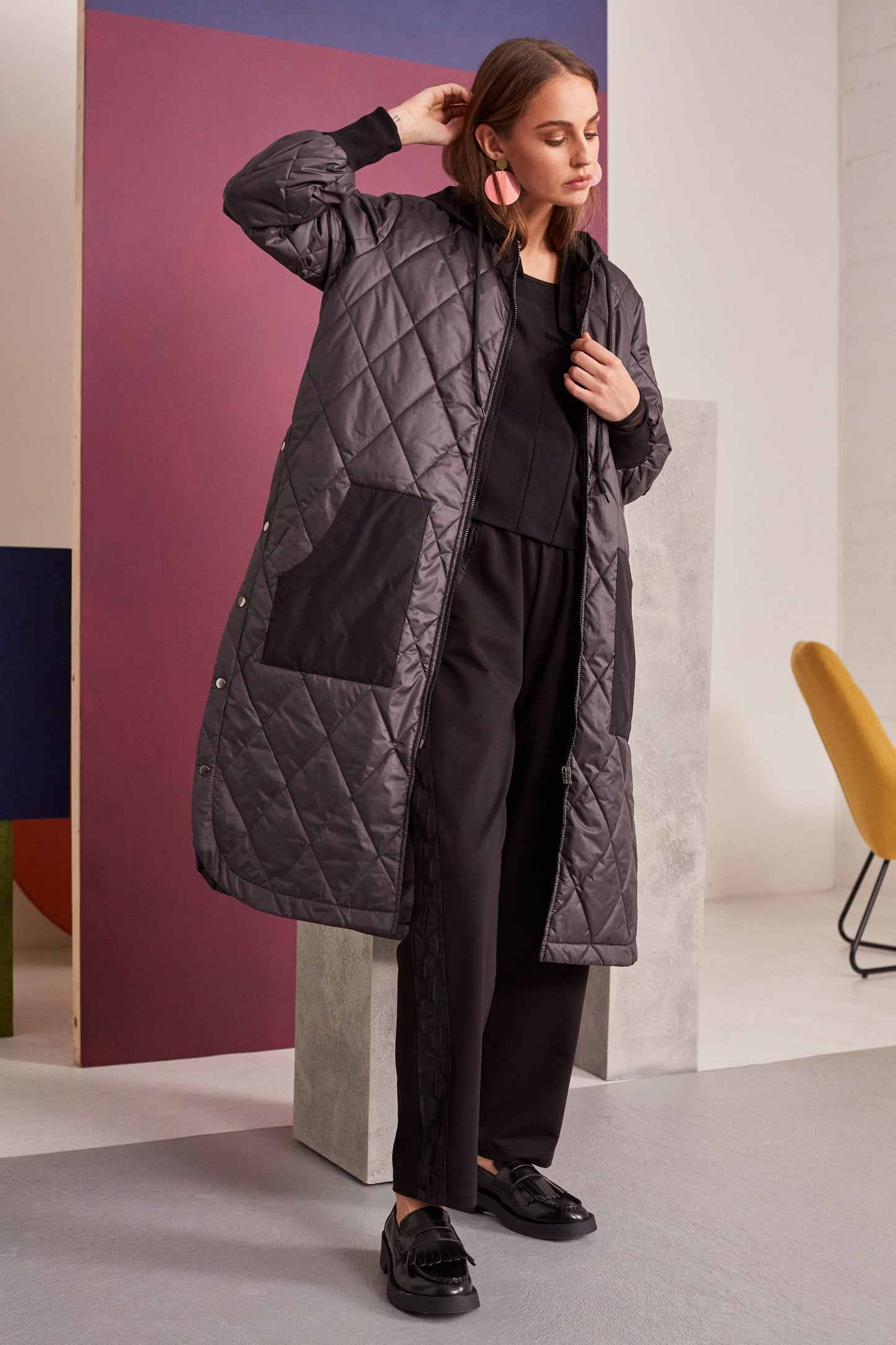 Naya Steel Grey Quilted Coat