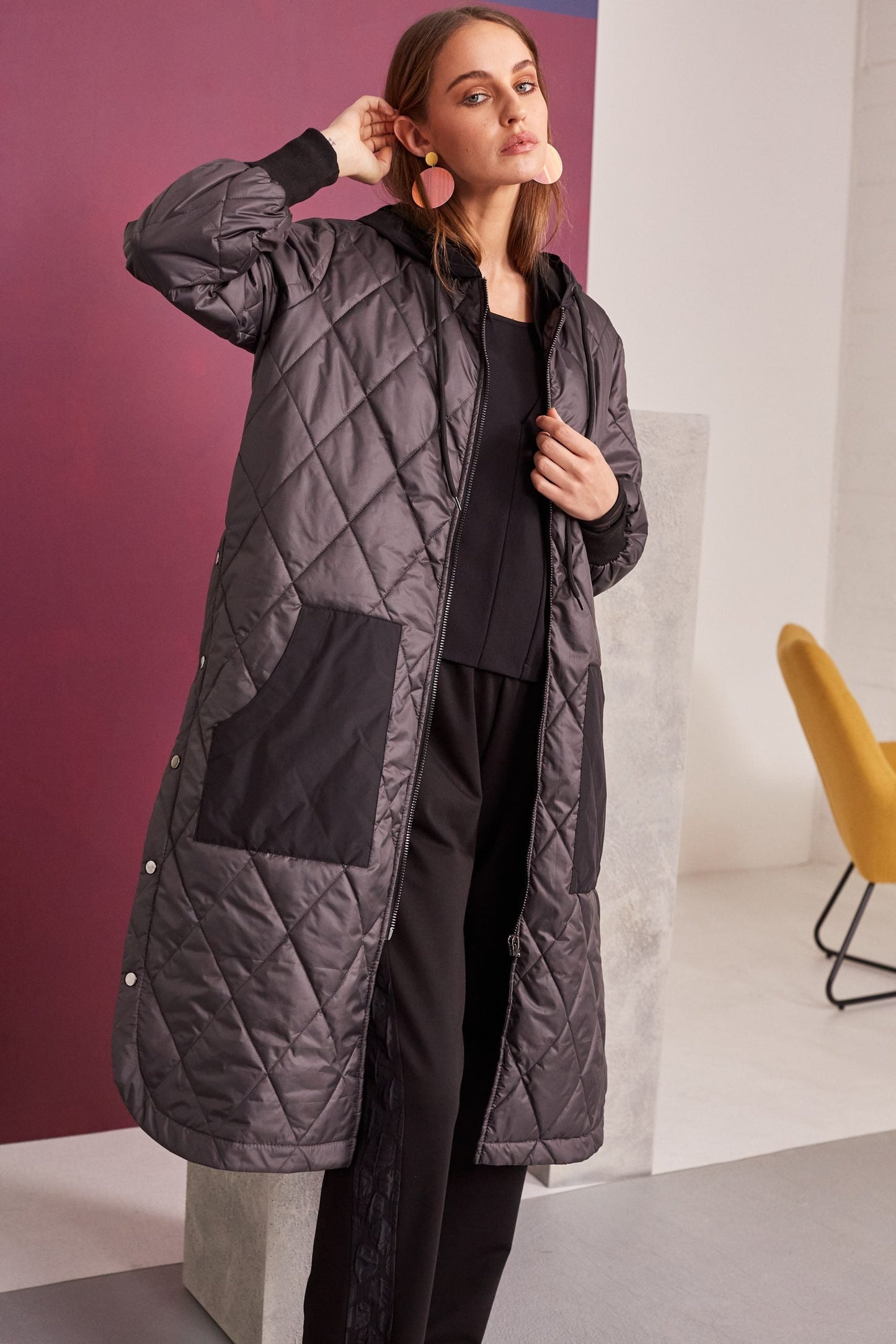 Naya Steel Grey Quilted Coat