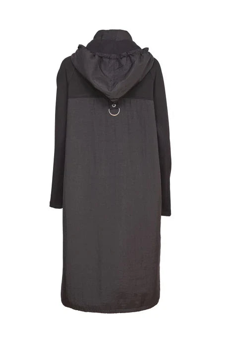 Naya Black Hooded Coat With Contrast Hempanel/Placket