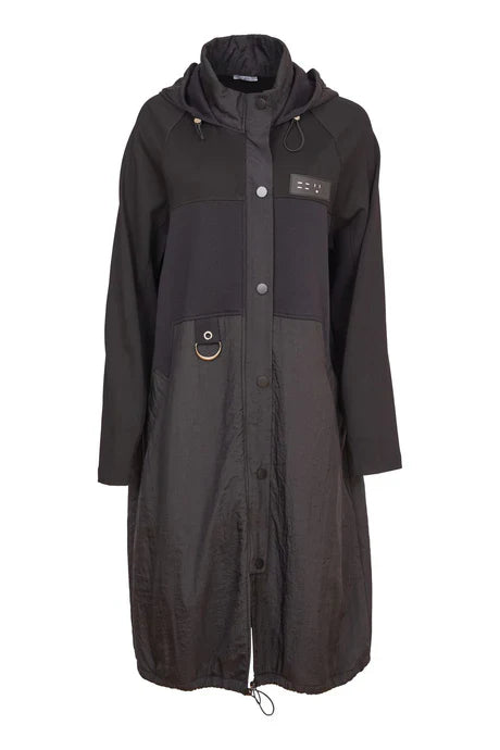 Naya Black Hooded Coat With Contrast Hempanel/Placket