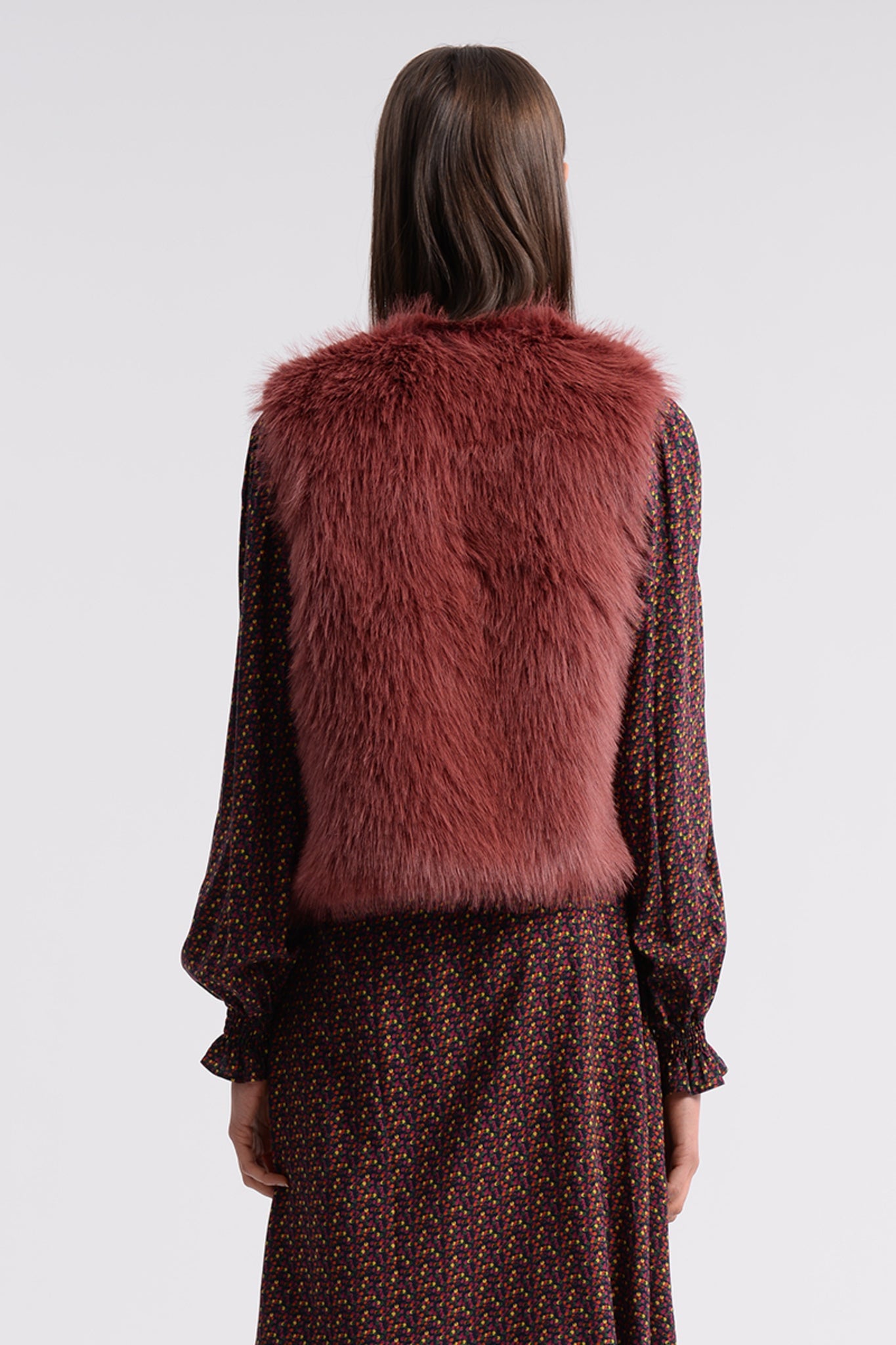 Molly Bracken Dark Red Sleeveless Faux Fur Gilet