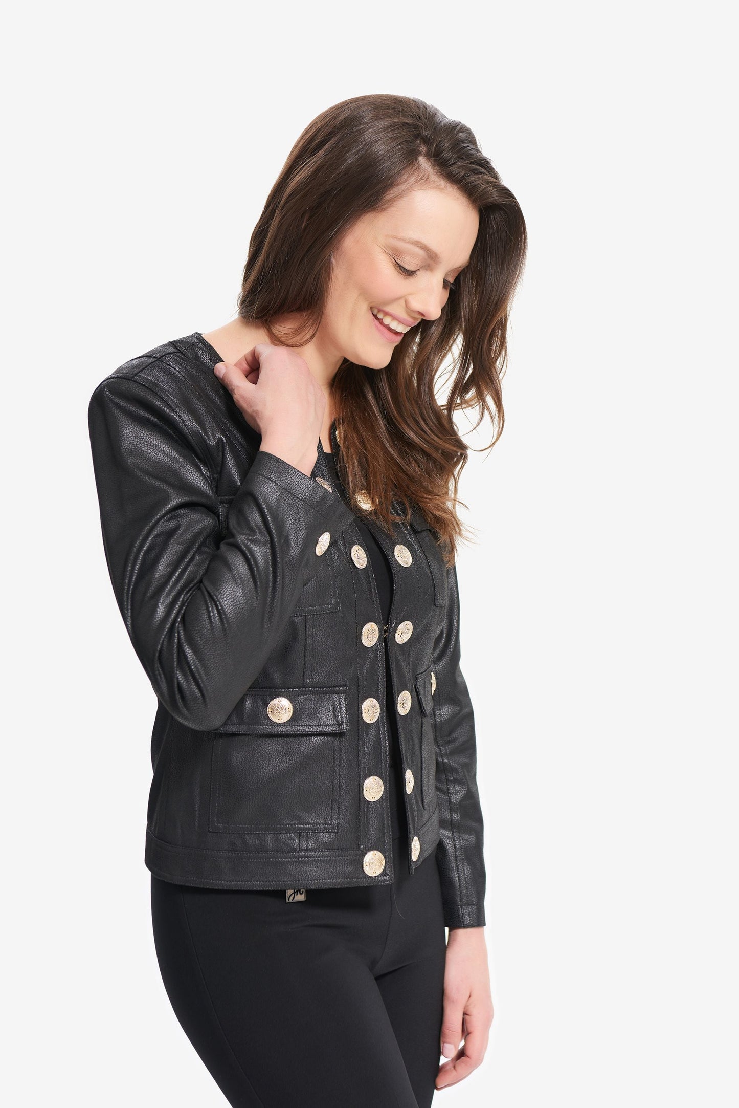 Joseph Ribkoff Faux Leather Cropped Jacket