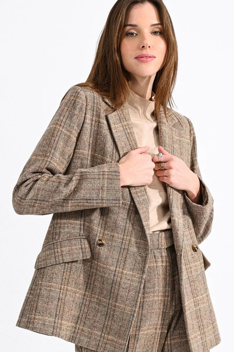 Molly Bracken Double Breasted Herringbone Blazer