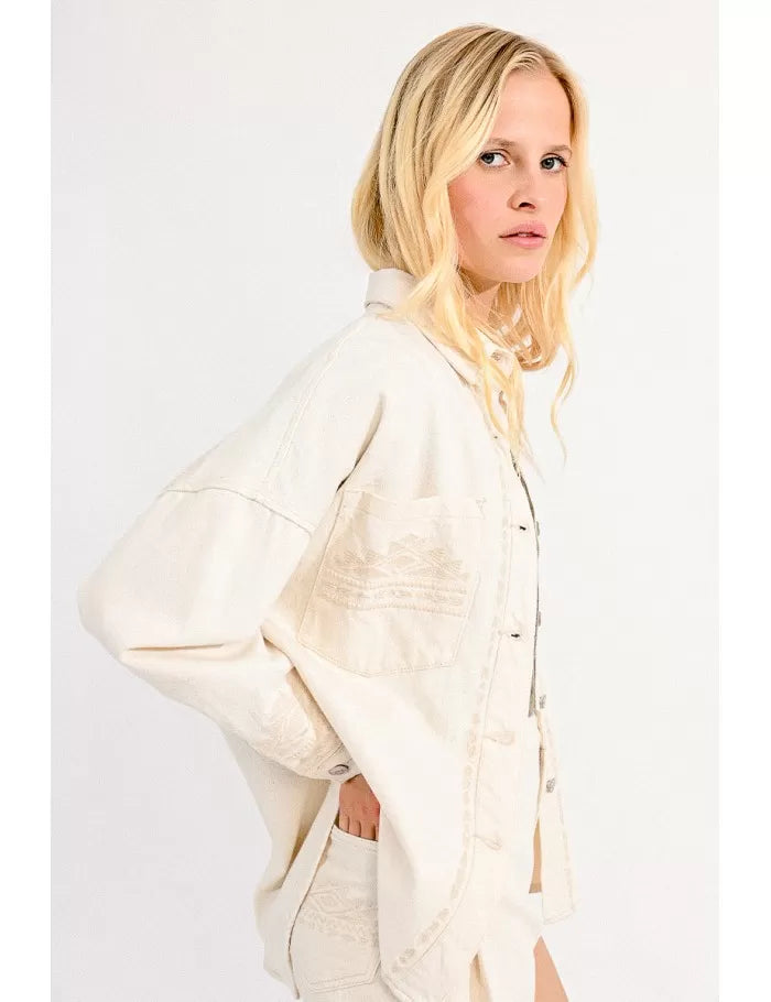 Molly Bracken Embroidered Oversized Beige Jacket