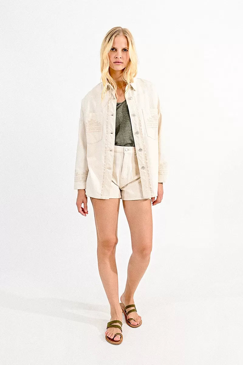 Molly Bracken Embroidered Oversized Beige Jacket