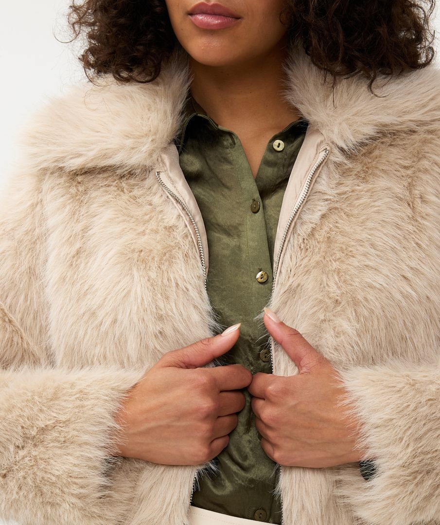 Esqualo Sand Coloured Cropped Faux Fur