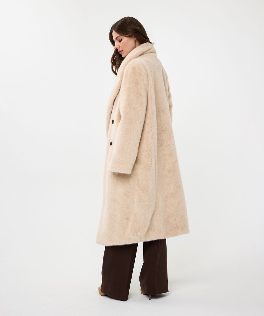 Esqualo Sand Shawl Collar Faux Fur Coat