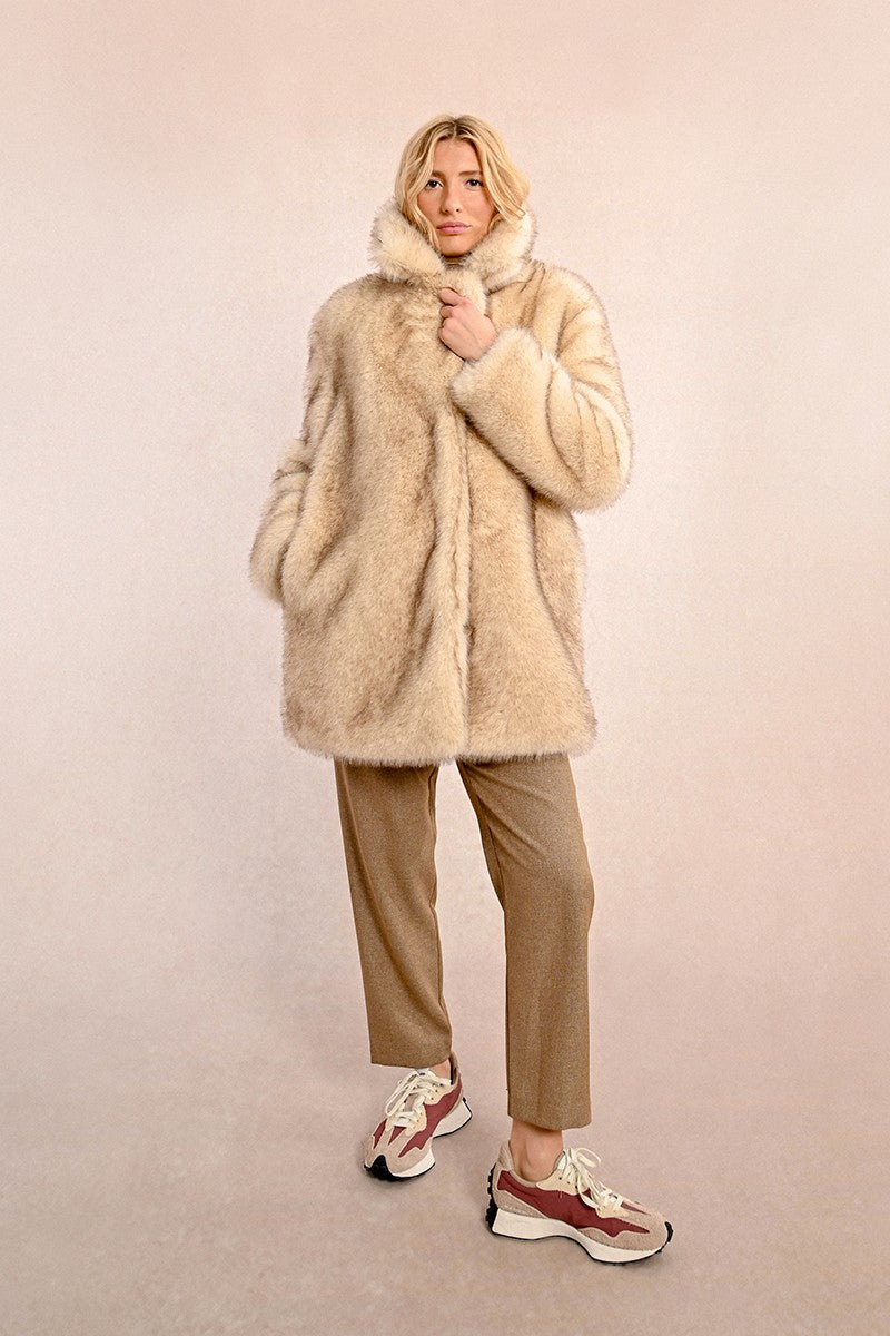 Molly Bracken Off White Faux Fur Coat