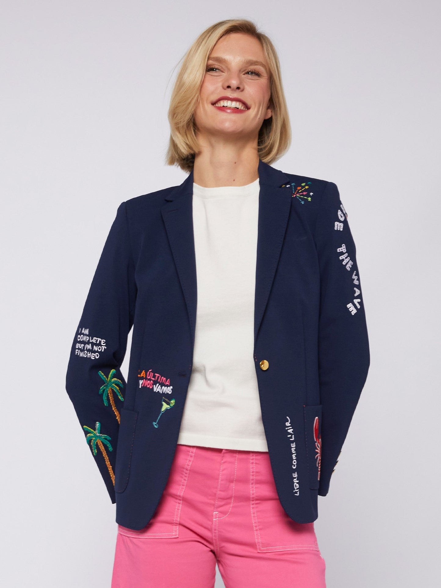 Vilagallo Navy Printed Blazer