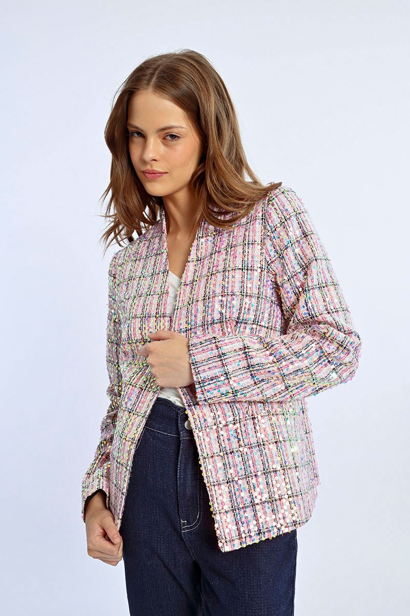 Lili Sidonio Pink And Sequin Tweed Jackets