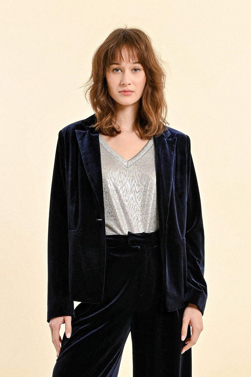 Molly Bracken Dark Navy Velvet Blazer